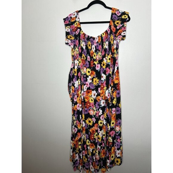 Torrid Dress Floral Maxi Challis Off Shoulder Ruffle Layered Smocking Size 1X - Picture 11 of 14